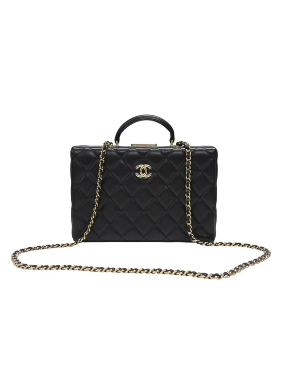 Chanel CC Logo Quilted Chain Shoulder Handbag Lambskin Black